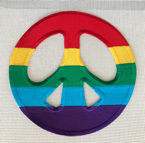 Peace logo colourful with rainbow colour large Iron on Sew on Embroidered Patch - Fun Patches