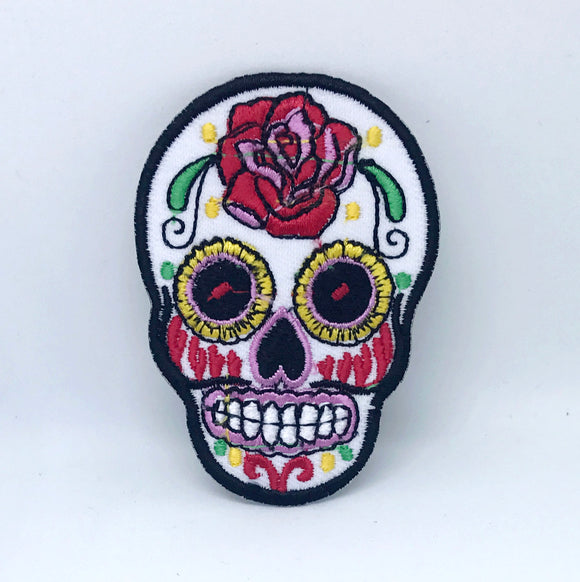 Rose Skeleton Sugar Skull Day of the Dead Mexico Iron on Sew on Embroidered Patch - Fun Patches